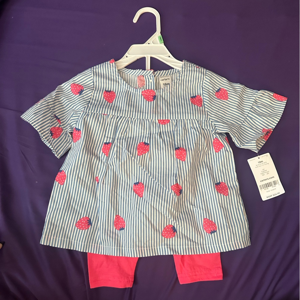 NWT Carter’s Girls 2 Piece Strawberry Top & Leggings Set. Sz 18m